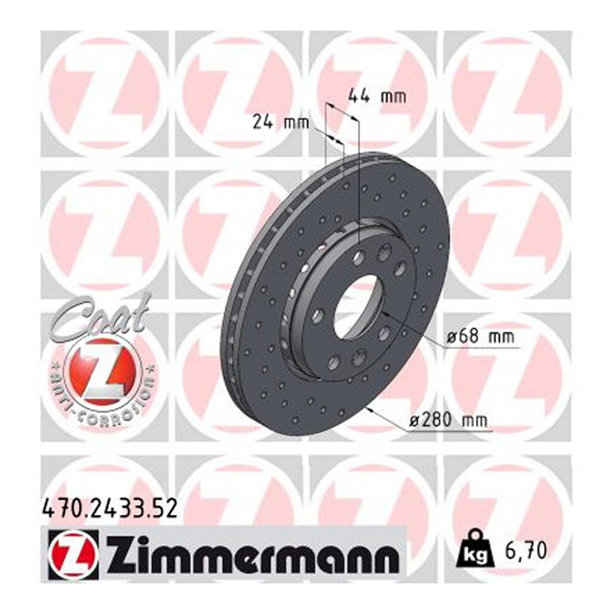 Диск гальмівний SPORT Z RENAULT MEGANE III GRANDTOUR (KZ0/1) 1.5 2008.11- ZIMMERMANN (470.2433.52) Zimmermann фото 3