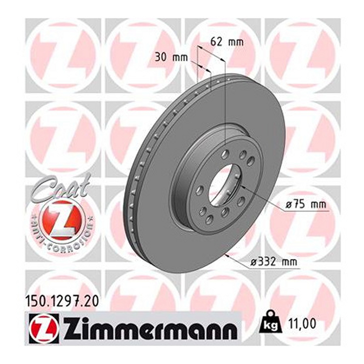 Диск гальмівний BMW X5 (E53) 3.0 2000.01-2006.12 ZIMMERMANN (150.1297.20) Zimmermann фото 3