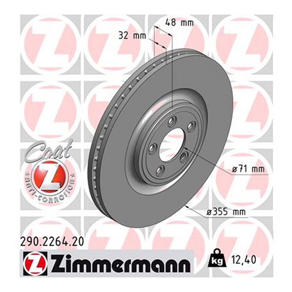 Диск гальмівний JAGUAR XF I (X250) 3.0 2008.03-2015.04 ZIMMERMANN (290.2264.20) Zimmermann фото 3