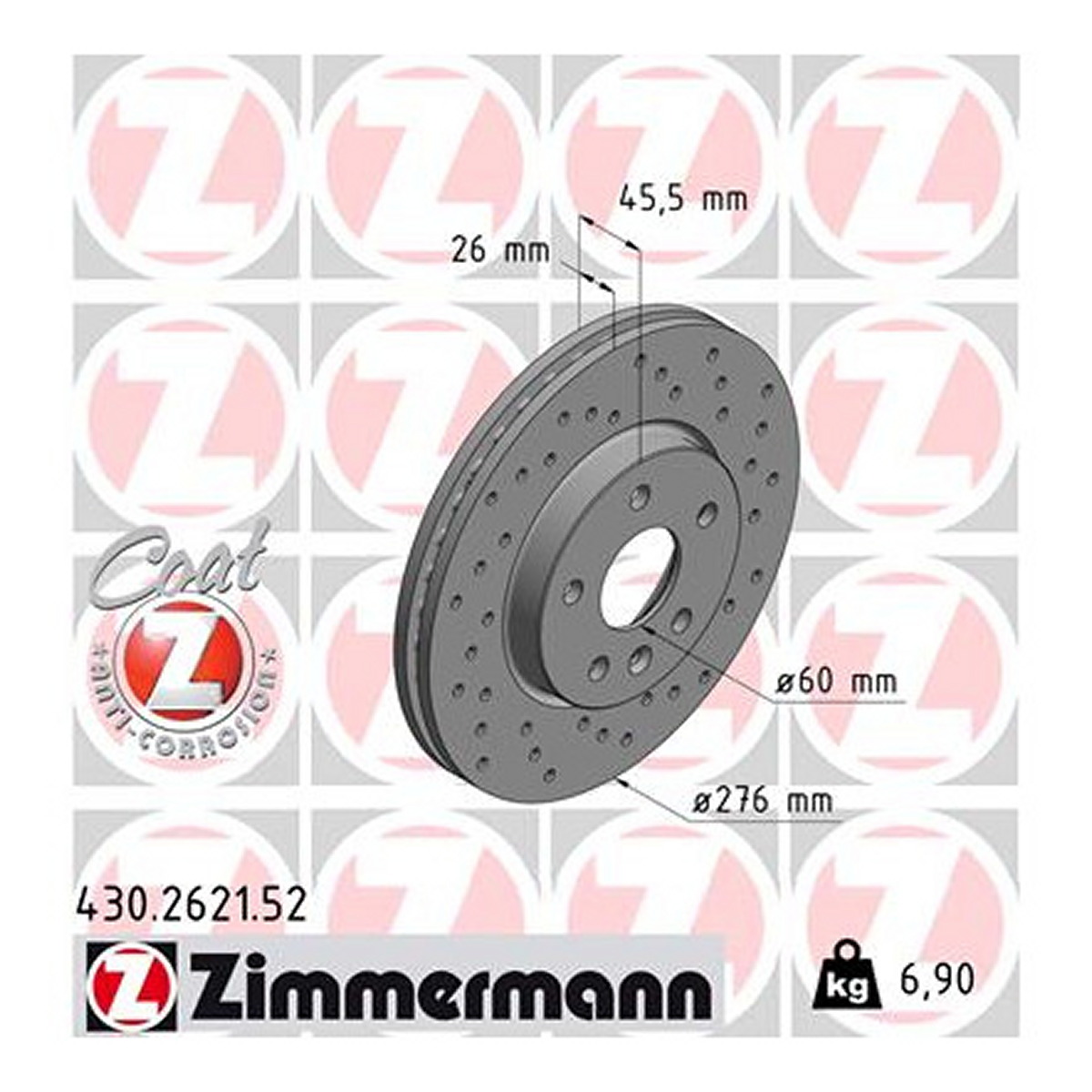 Диск гальмівний SPORT Z CHEVROLET AVEO ЛІФТБЕК (T300) 1.6 2011.03- ZIMMERMANN (430.2621.52) Zimmermann фото 3