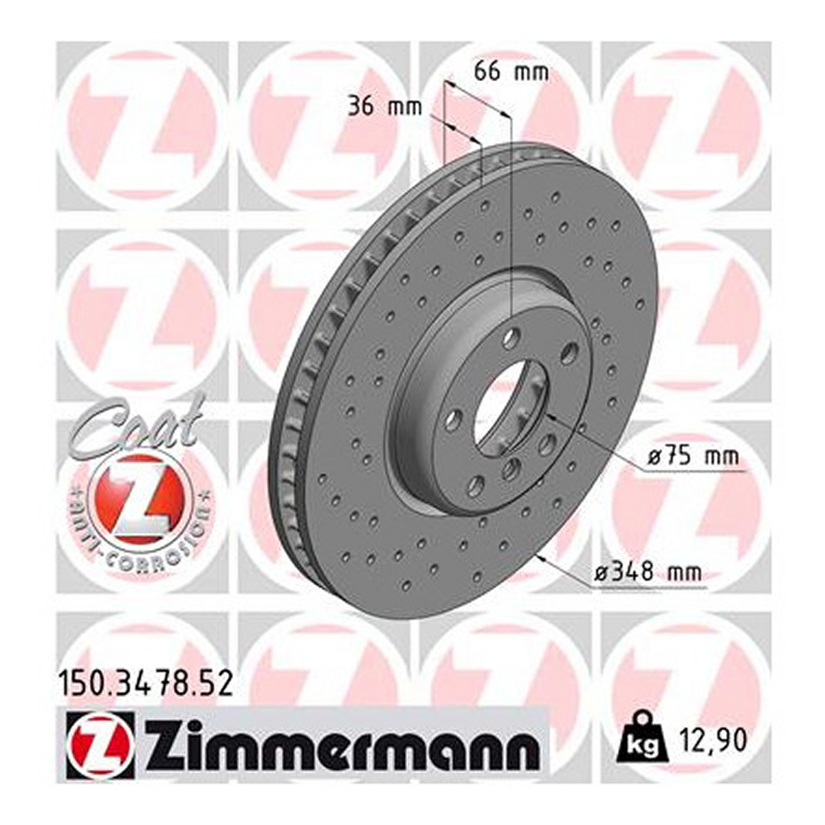 Диск гальмівний SPORT Z ЛОВИЙ BMW 5 (F10) 2.0 2009.01-2016.10 ZIMMERMANN (150.3478.52) Zimmermann фото 3
