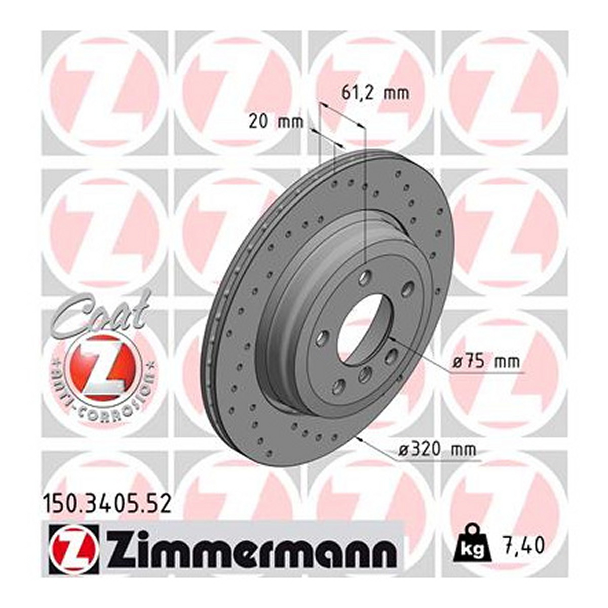 Диск гальмівний SPORT Z BMW 5 (E60) 3.012.12-2010.03 ZIMMERMANN (150.3405.52) Zimmermann фото 3