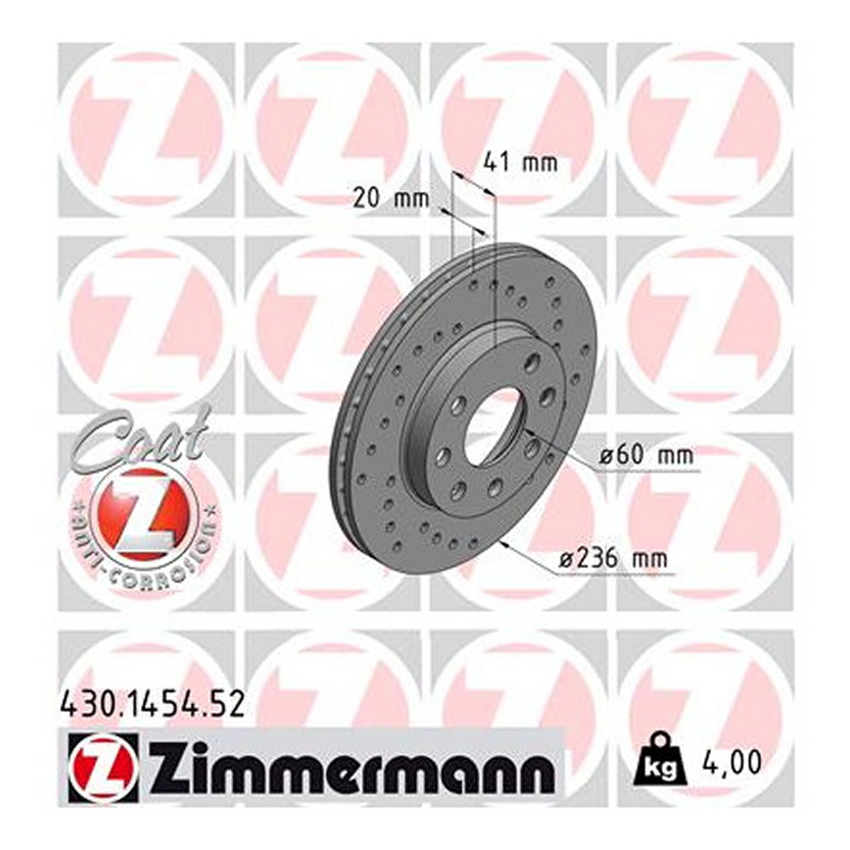Диск гальмівний SPORT Z DAEWOO LANOS / SENS ЛІФТБЕК (KLAT) 1.5 1997.02- ZIMMERMANN (430.1454.52) Zimmermann фото 3