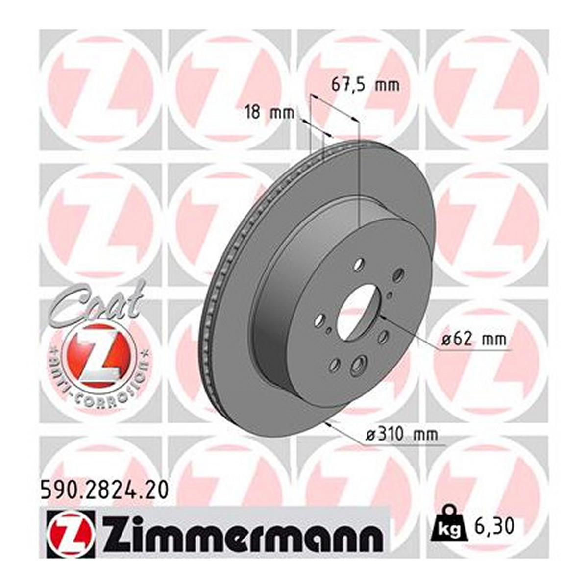 Диск гальмівний LEXUS GS (_S19_) 3.0 2005.01-2012.12 ZIMMERMANN (590.2824.20) Zimmermann фото 3