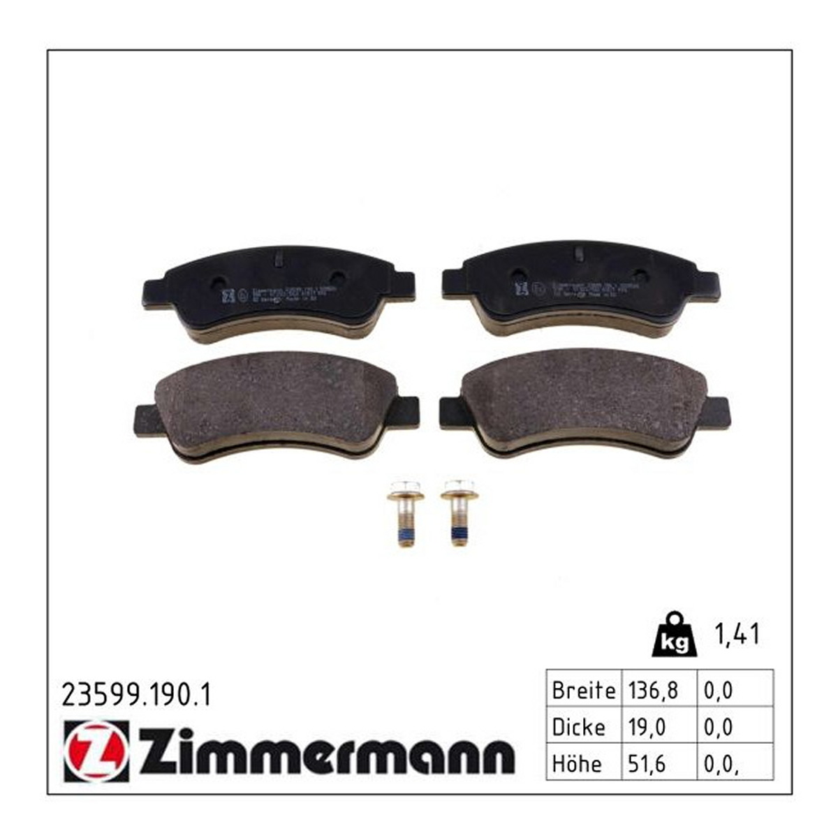 Колодки гальмівні дискові PEUGEOT 206 ЛІФТБЕК 1.4 2007.03- ZIMMERMANN (23599.190.1) Zimmermann фото 3