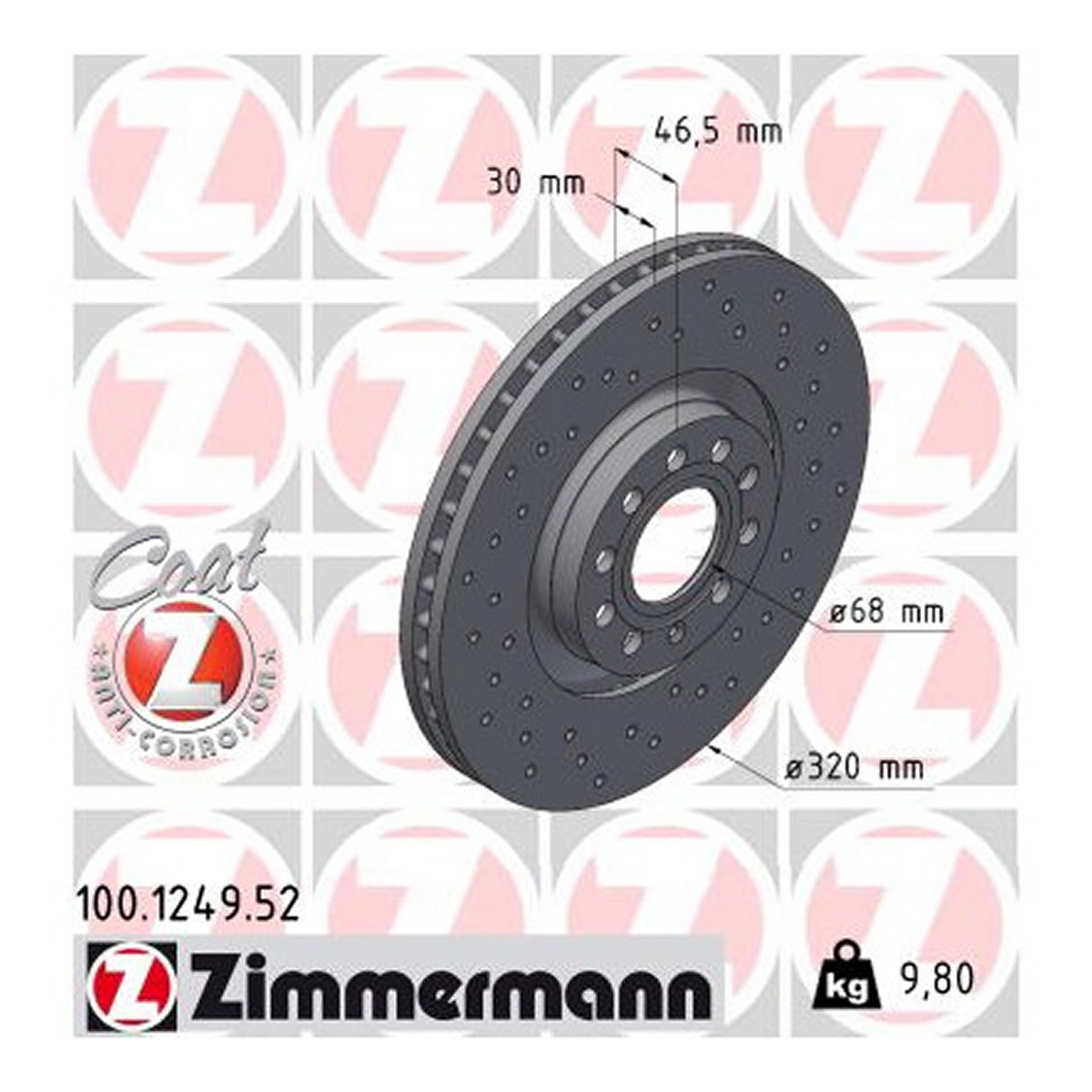 Диск гальмівний SPORT Z AUDI A6 C5 AVANT (4B5) 2.5 1997.11-2005.01 ZIMMERMANN (100.1249.52) Zimmermann фото 3