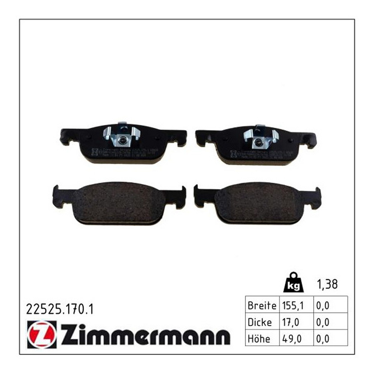 Колодки гальмівні дискові DACIA SANDERO II 1.2 2012.10- ZIMMERMANN (22525.170.1) Zimmermann фото 3