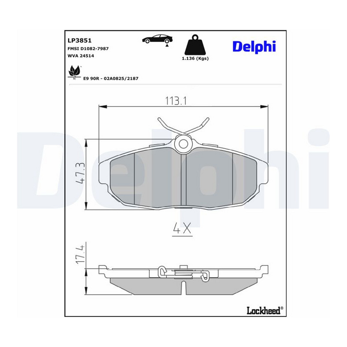 Колодки гальмівні дискові (комплект 4 шт) FORD USA MUSTANG КУПЕ 4.6 2004.12- DELPHI (LP3851) Delphi фото 5
