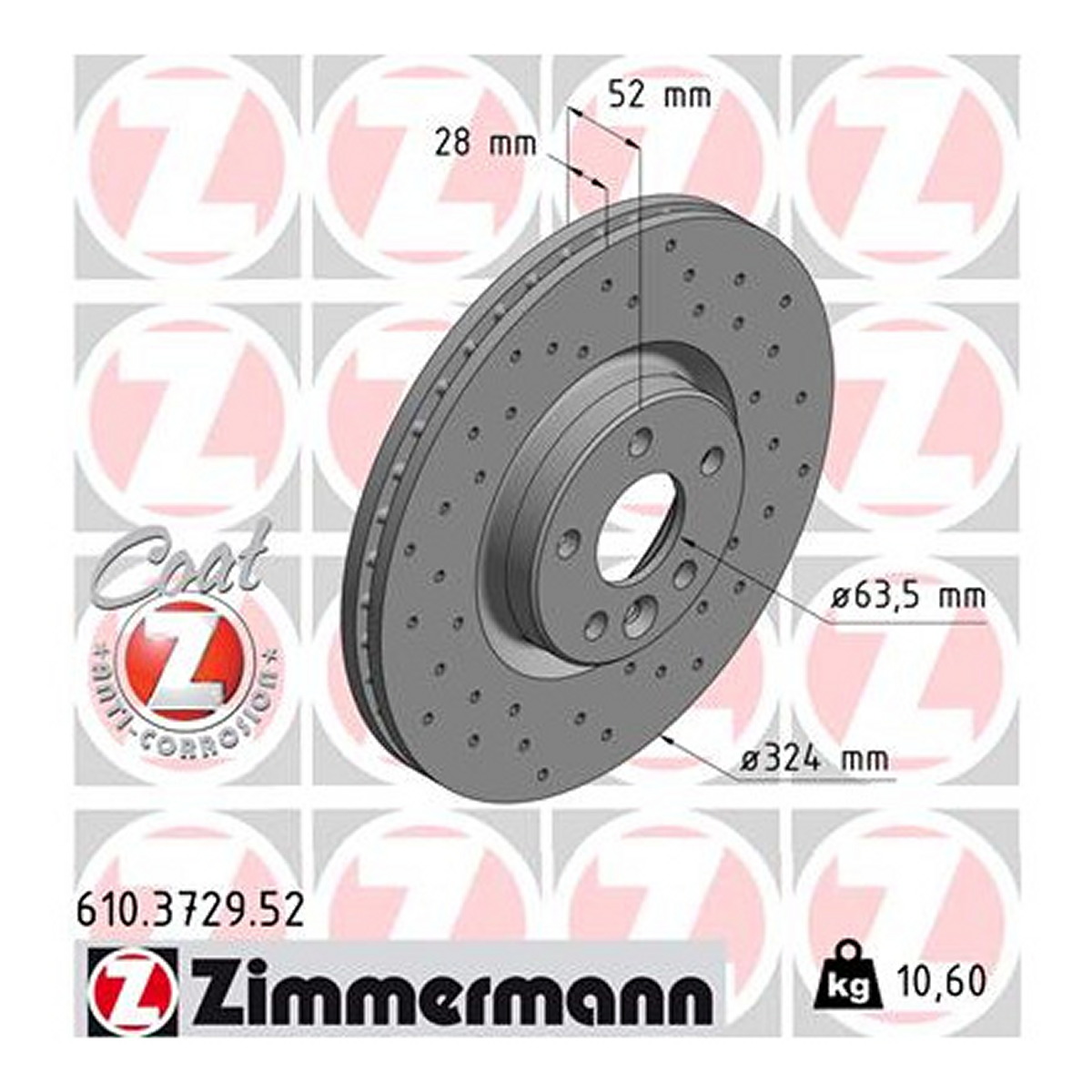 Диск гальмівний SPORT Z ПЕРФОР-ИЙ ВЕНТИЛ VOLVO XC60 I ДЖІП (156) 2.4 2008.05-2017 ZIMMERMANN (610.3729.52) Zimmermann фото 3