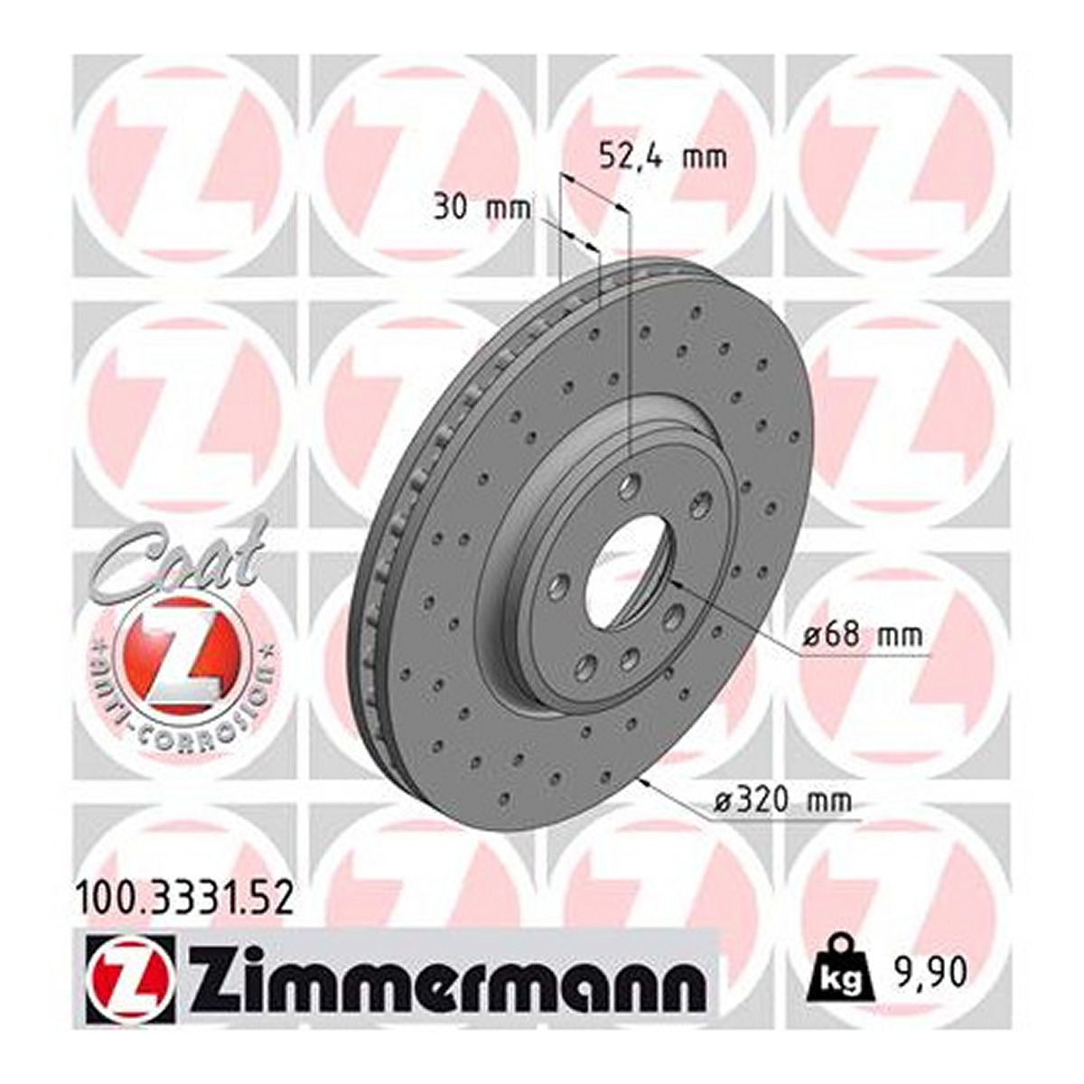 Диск гальмівний SPORT Z AUDI Q5 (8RB) 2.0 2008.11-2017.12 ZIMMERMANN (100.3331.52) Zimmermann фото 3