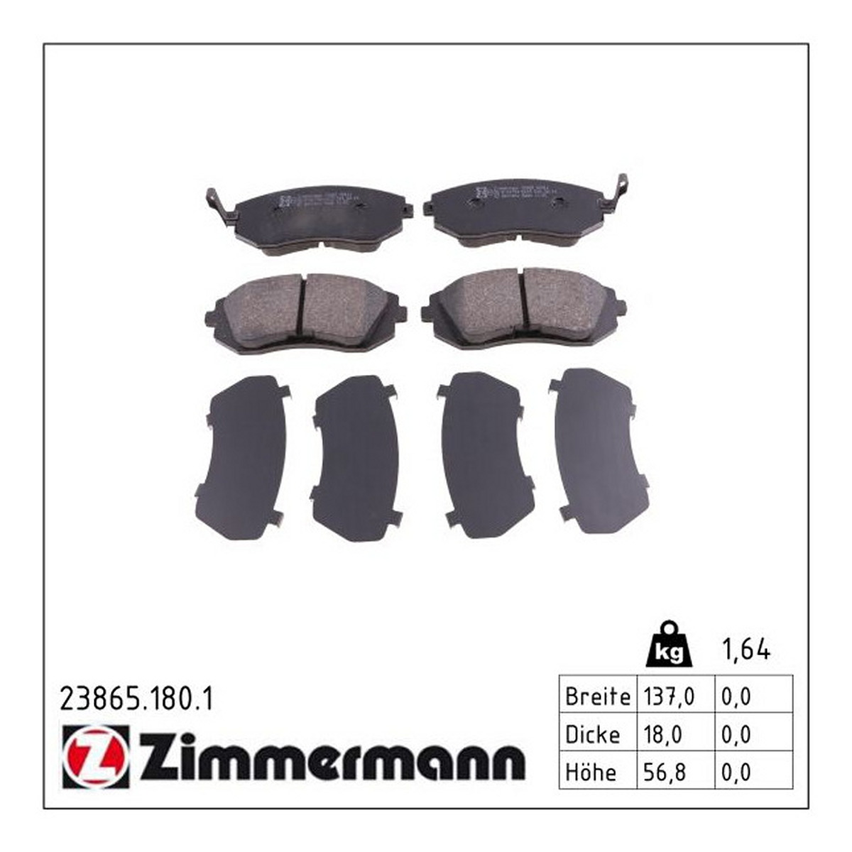 Колодки гальмівні дискові SUBARU FORESTER (SG_) 2.0 2002.02-2012.12 ZIMMERMANN (23865.180.1) Zimmermann фото 3