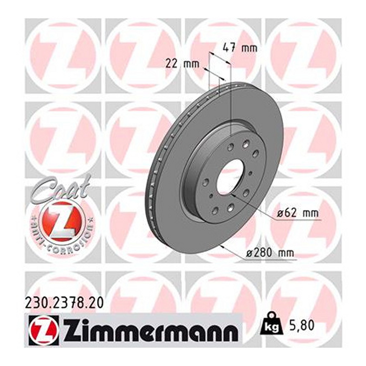 Диск гальмівний SUZUKI SX4 (EY, GY) 1.6 2006.06- ZIMMERMANN (230.2378.20) Zimmermann фото 3