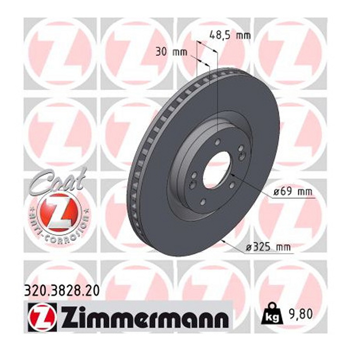 Диск гальмівний HYUNDAI SANTA FE IV (TM, TMA) 2.2 CRDI 2018.07-2020.11 ZIMMERMANN (320.3828.20) Zimmermann фото 3