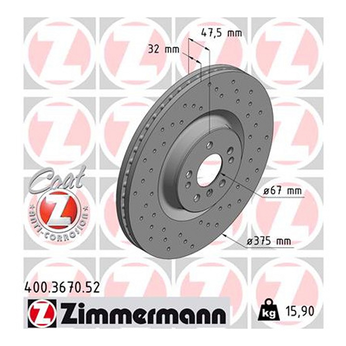 Диск гальмівний SPORT Z MB GL-CLASS (X164) 5.5 2006.09-2012.12 ZIMMERMANN (400.3670.52) Zimmermann фото 3
