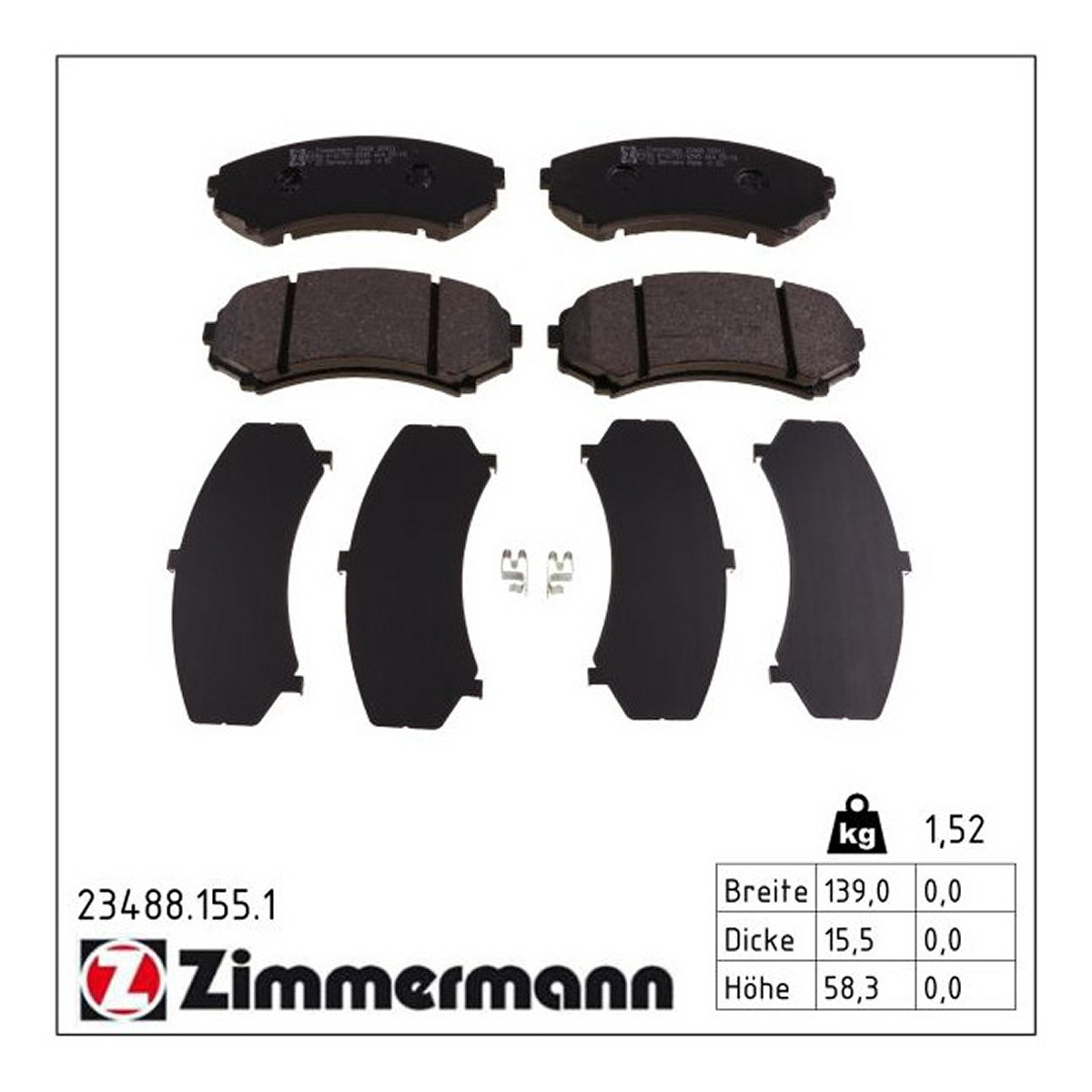 Колодки гальмівні дискові MITSUBISHI GRANDIS (NA_W) 2.4 2003.03-2011.12 ZIMMERMANN (23488.155.1) Zimmermann фото 3