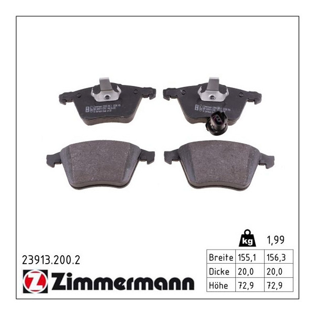 Колодки гальмівні дискові SEAT LEON (1P1) 1.6 2005.05-2013.12 ZIMMERMANN (23913.200.2) Zimmermann фото 3