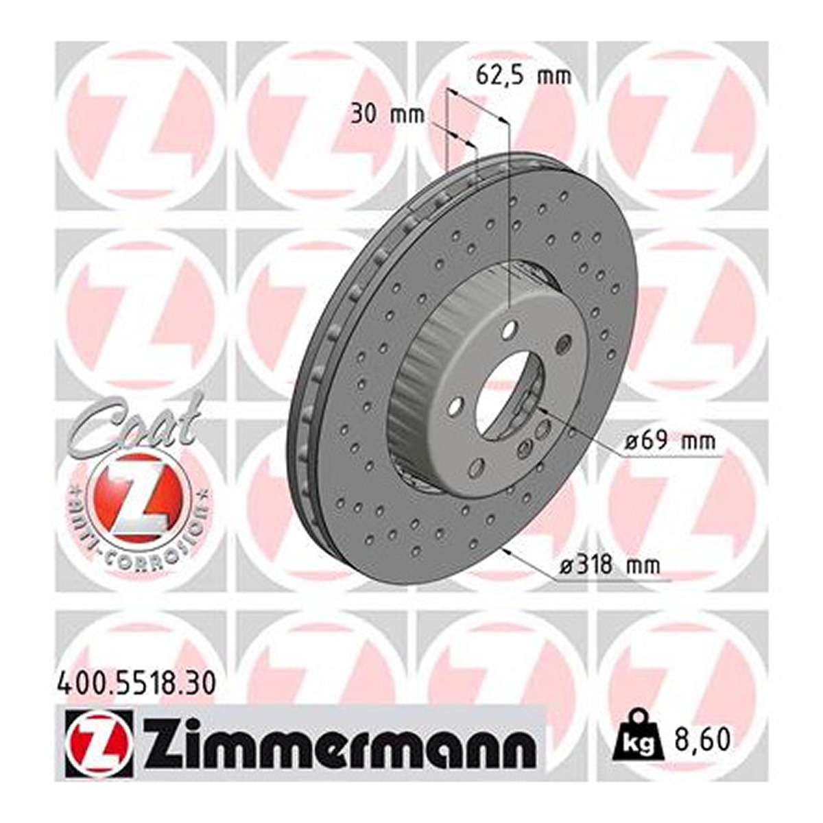 Диск гальмівний FORMULA S ВЕНТИЛ MB C-CLASS (W205) 1.6 2013.07- ZIMMERMANN (400.5518.30) Zimmermann фото 3