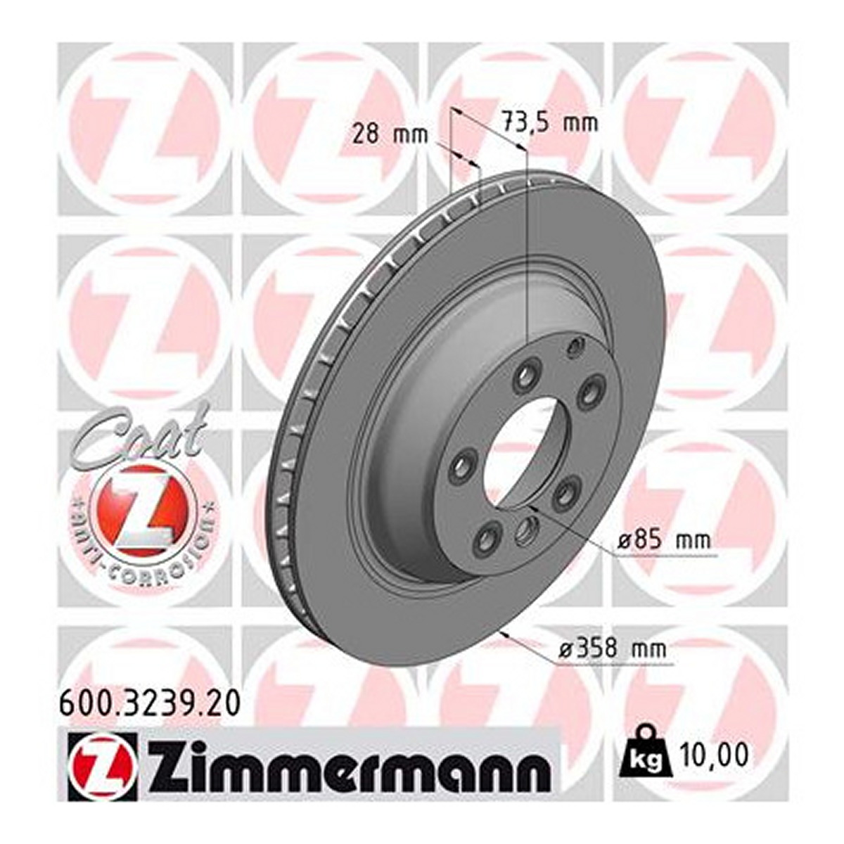 Диск тормозной VW TOUAREG (7LA, 7L6, 7L7) 3.0 2002.10-2013.01 ZIMMERMANN (600.3239.20) Zimmermann фото 3