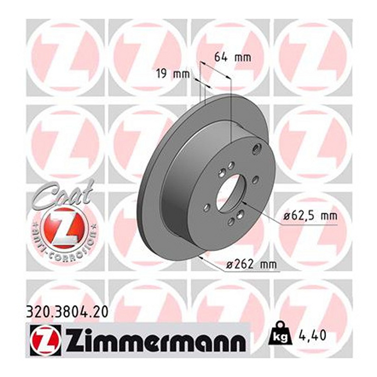 Диск гальмівний HYUNDAI ACCENT III ЛІФТБЕК (MC) 1.4 2005.11-2012.12 ZIMMERMANN (320.3804.20) Zimmermann фото 3