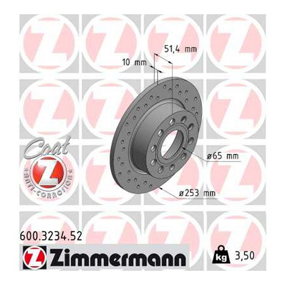 Диск гальмівний SPORT Z SKODA OCTAVIA II COMBI (1Z5) 1.6 2004.02-2013.06 ZIMMERMANN (600.3234.52) Zimmermann фото 3