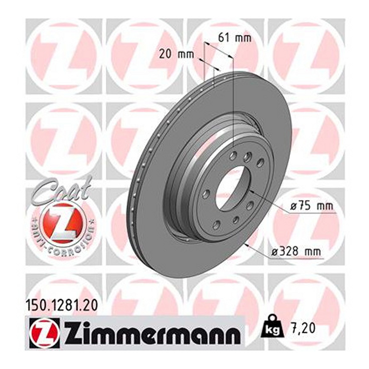Диск гальмівний BMW 7 (E38) 5.4 1994.03-2001.11 ZIMMERMANN (150.1281.20) Zimmermann фото 3