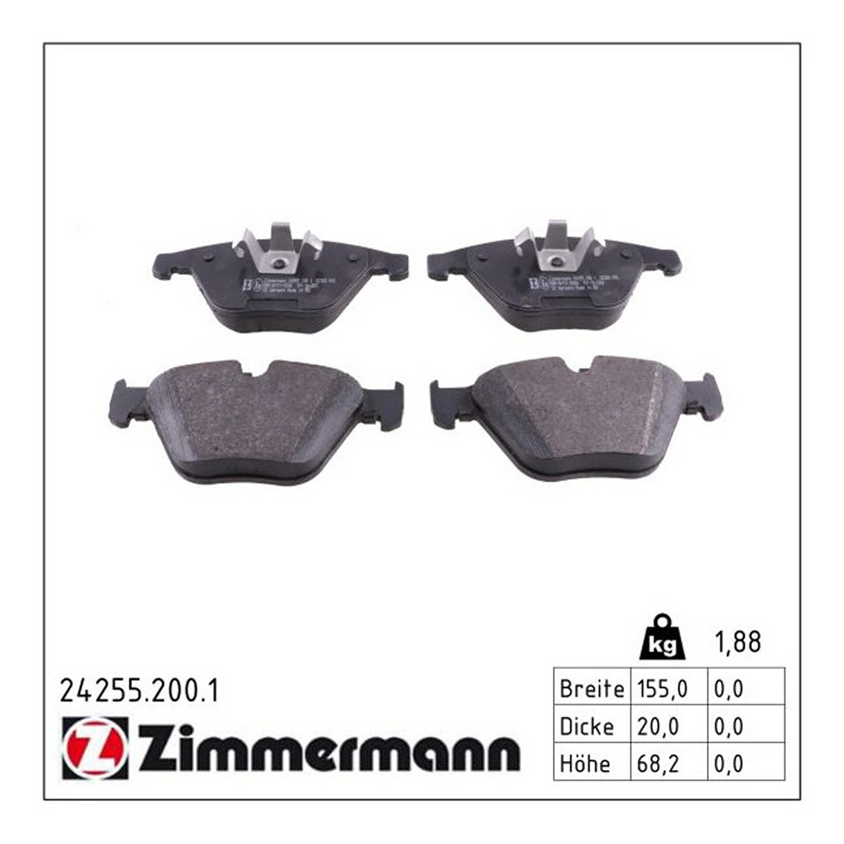 Колодки гальмівні дискові BMW 3 TOURING (E91) 2.0 2004.12-2012.12 ZIMMERMANN (24255.200.1) Zimmermann фото 3