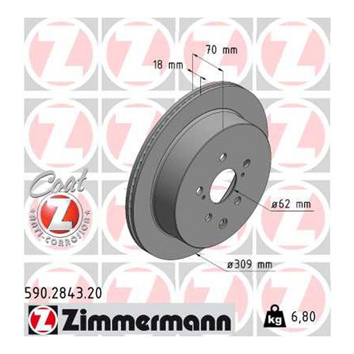 Диск гальмівний LEXUS RX (_L1_) 3.5 2008.12-2015.12 ZIMMERMANN (590.2843.20) Zimmermann фото 3