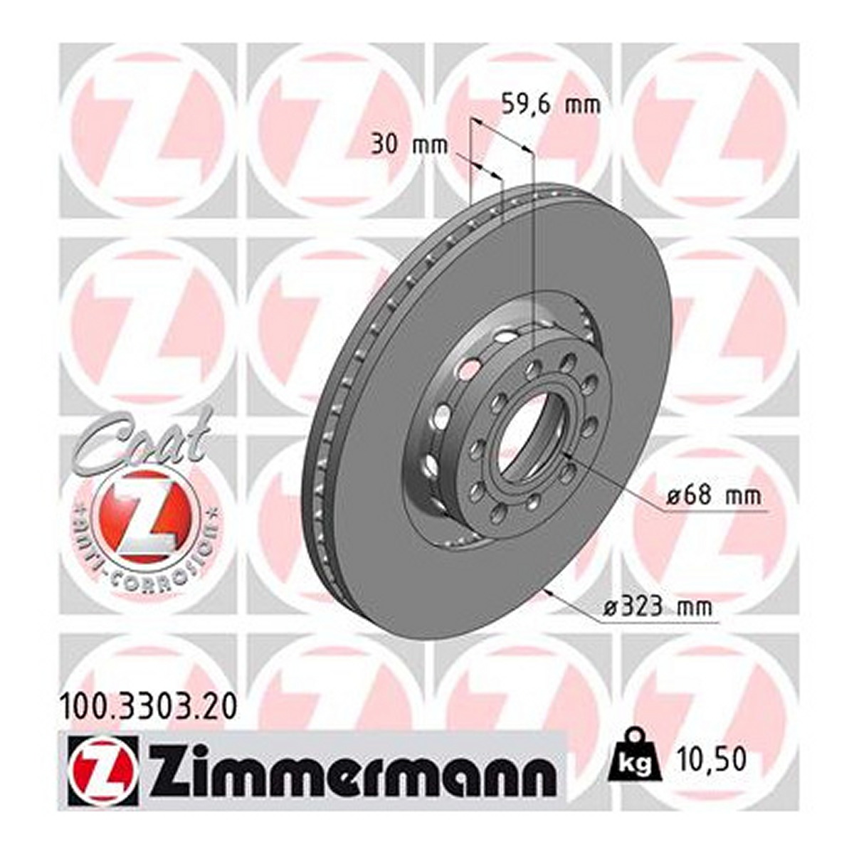 Диск гальмівний AUDI A8 D3 (4E2, 4E8) 3.0 2002.10-2010.12 ZIMMERMANN (100.3303.20) Zimmermann фото 3