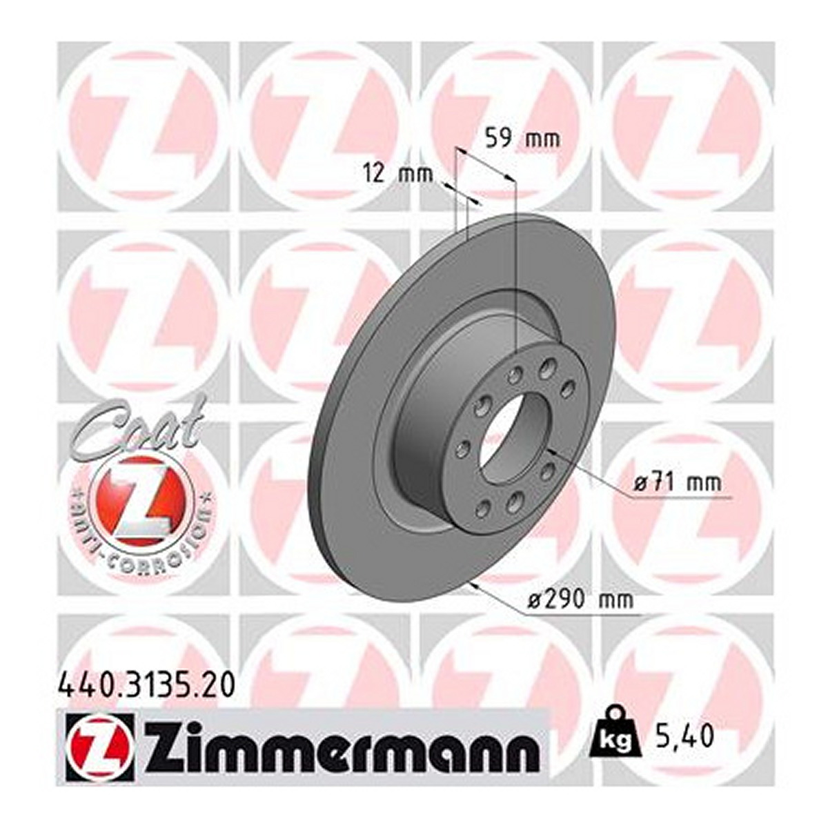 Диск гальмівний PEUGEOT 508 I (8D_) 1.6 2010.11-2018.12 ZIMMERMANN (440.3135.20) Zimmermann фото 3