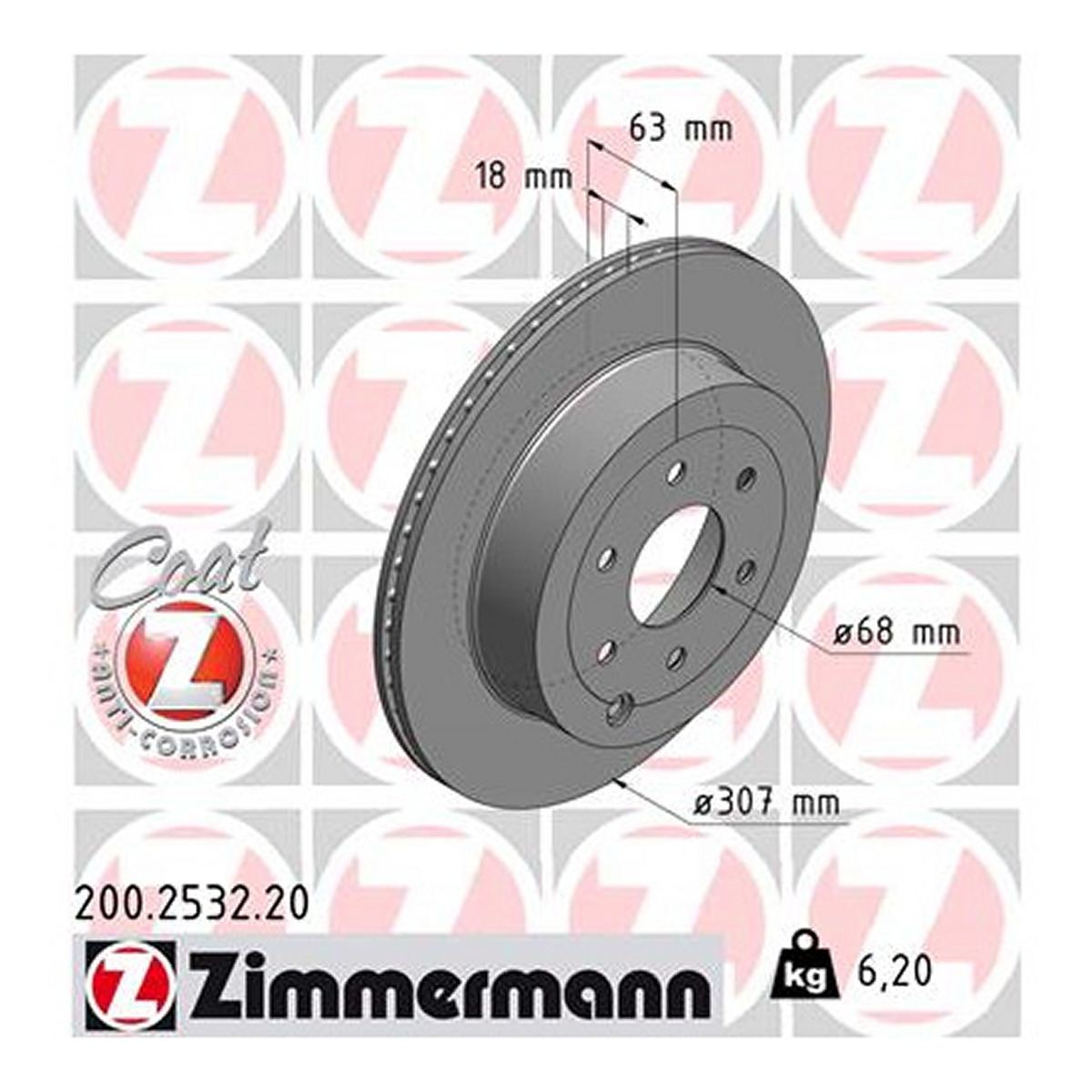 Диск гальмівний NISSAN  SystemFINDER III (R51) 2.5 2005.01- ZIMMERMANN (200.2532.20) Zimmermann фото 3
