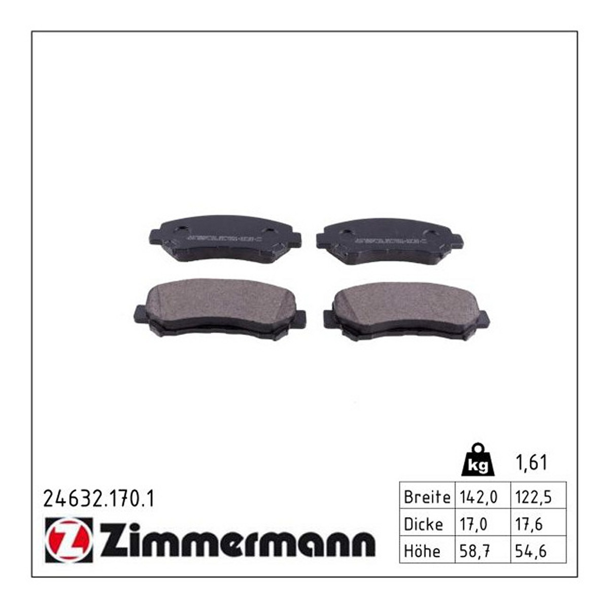 Колодки гальмівні дискові NISSAN QASHQAI/QASHQAI+2I (J10, NJ10, JJ10E) 1.6 2006.11-2014 ZIMMERMANN (24632.170.1) Zimmermann фото 3