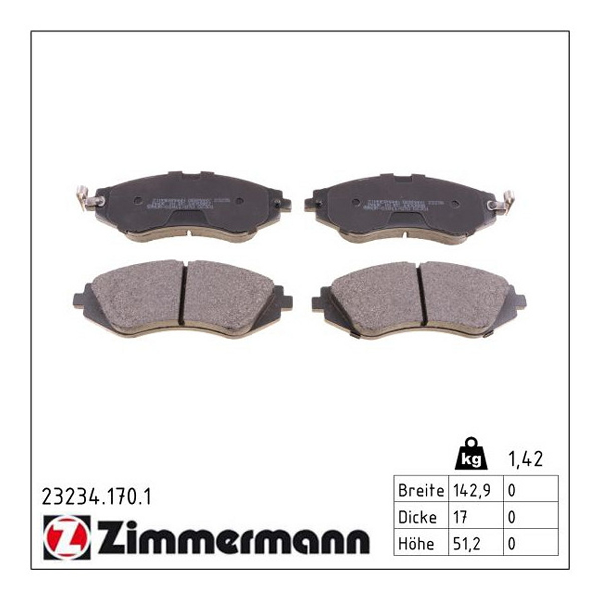 Колодки гальмівні дискові DAEWOO LANOS/SENS ЛІФТБЕК (KLAT) 1.6 1997.02- ZIMMERMANN (23234.170.1) Zimmermann фото 3