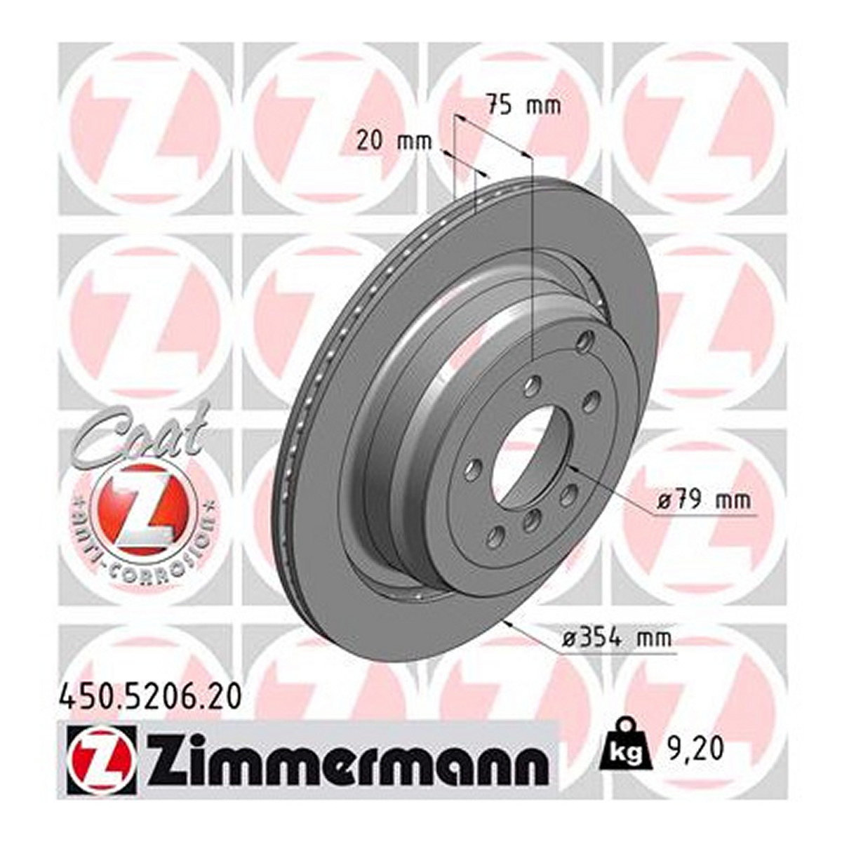 Диск гальмівний LAND ROVER RANGE ROVER III (L322) 4.2 2002.03-2012.12 ZIMMERMANN (450.5206.20) Zimmermann фото 3