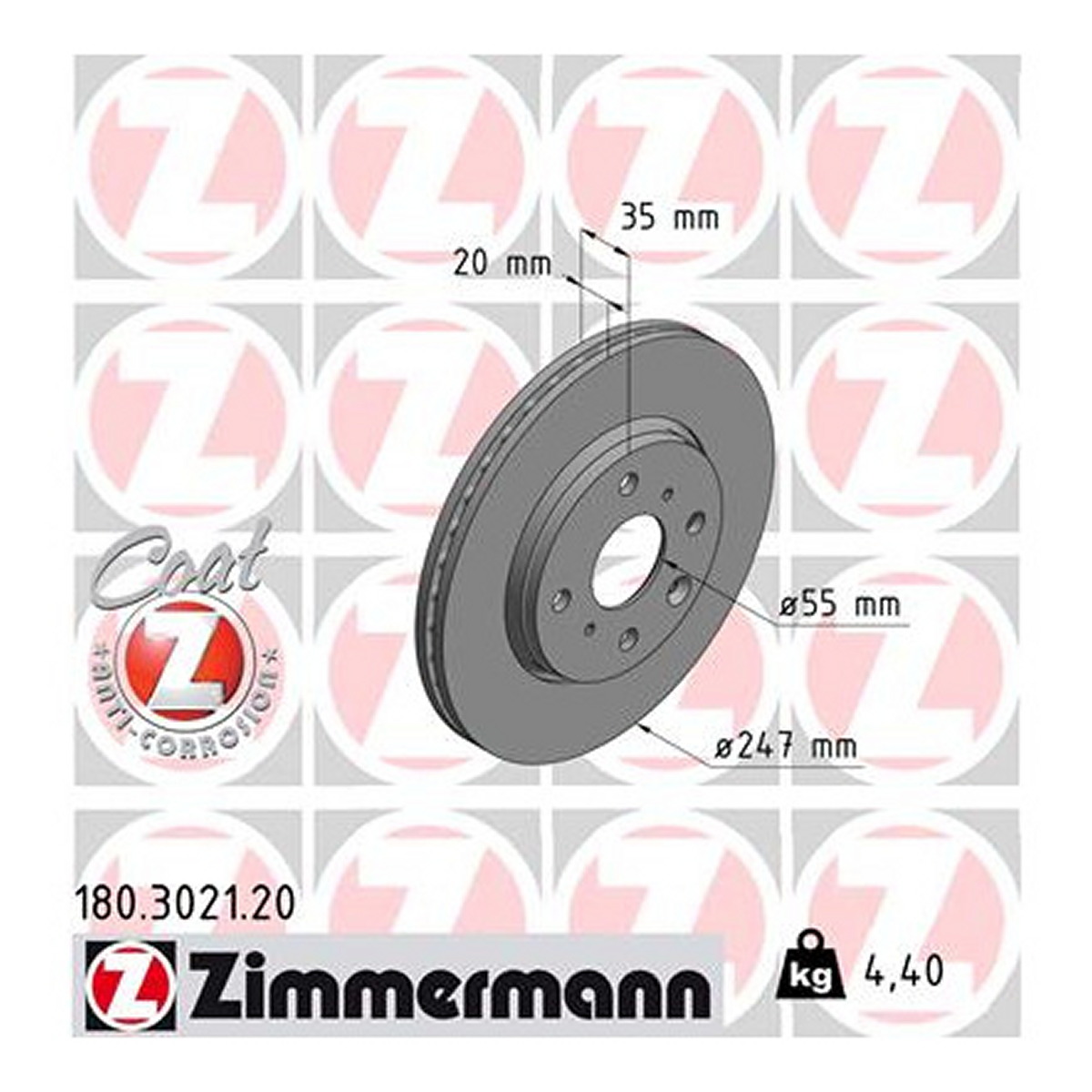 Диск гальмівний PEUGEOT 107 (PM_, PN_) 1.0 2005.06-2014.05 ZIMMERMANN (180.3021.20) Zimmermann фото 3