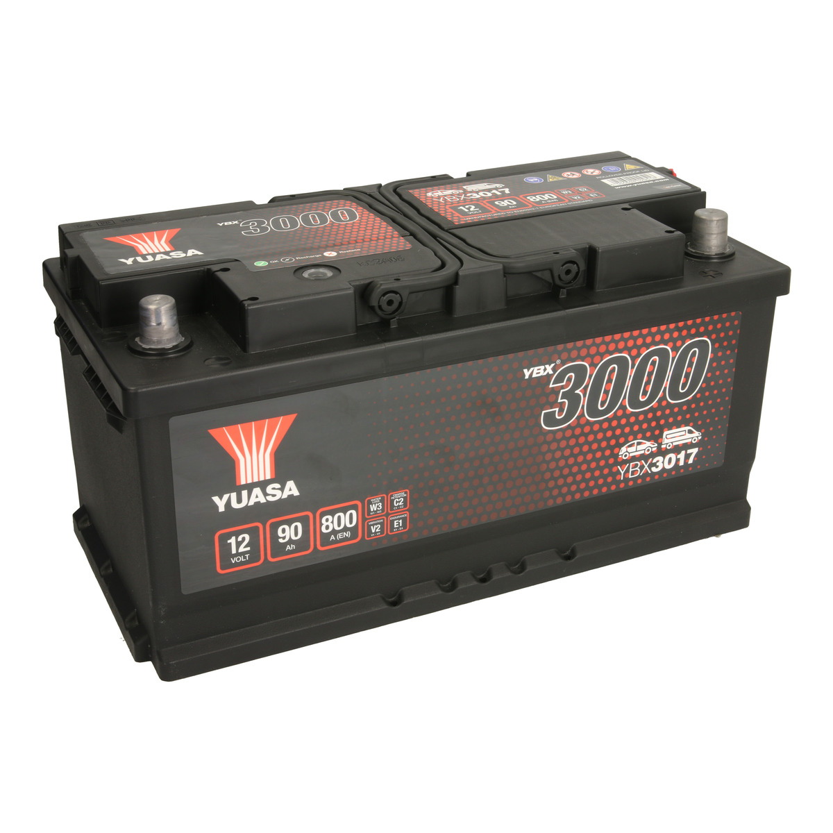 Акумулятор YUASA 12В 90Агод./800А YBX3000 SMF (R+ стандартні клеми) 353x175x175 (пусковий) фото 5