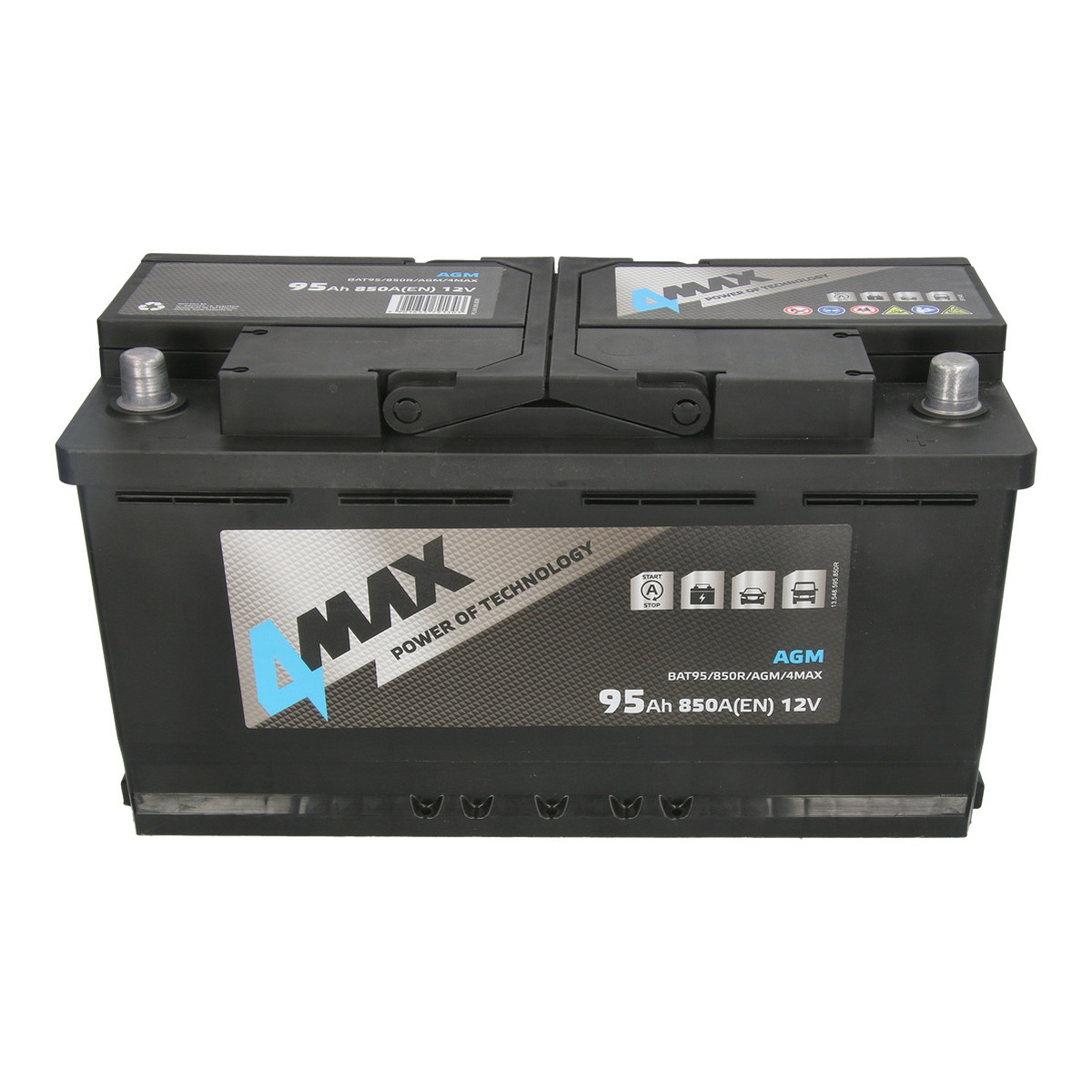 Акумулятор 4MAX 12В 95Агод./850А START&STOP AGM (R+ стандартні клеми) 353x175x190 B13 (пусковий/agm) фото 4