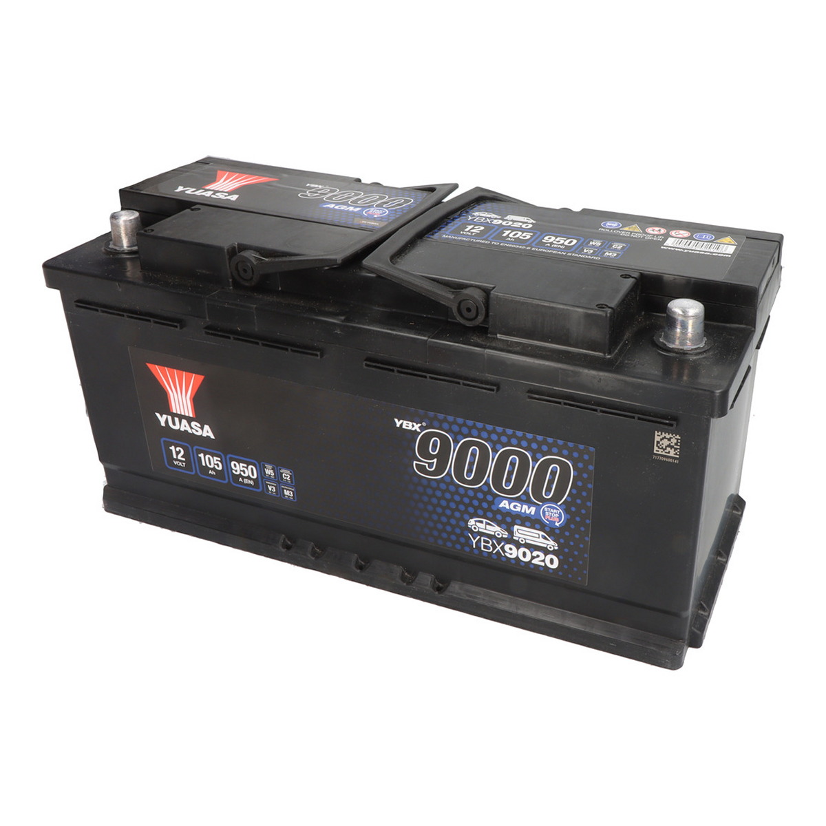 Акумулятор YUASA 12В 105Агод./950А START&STOP AGM, YBX9000 AGM Start Stop Plus (R+ стандартні клеми) 393x175x190 (пусковий/agm) фото 5