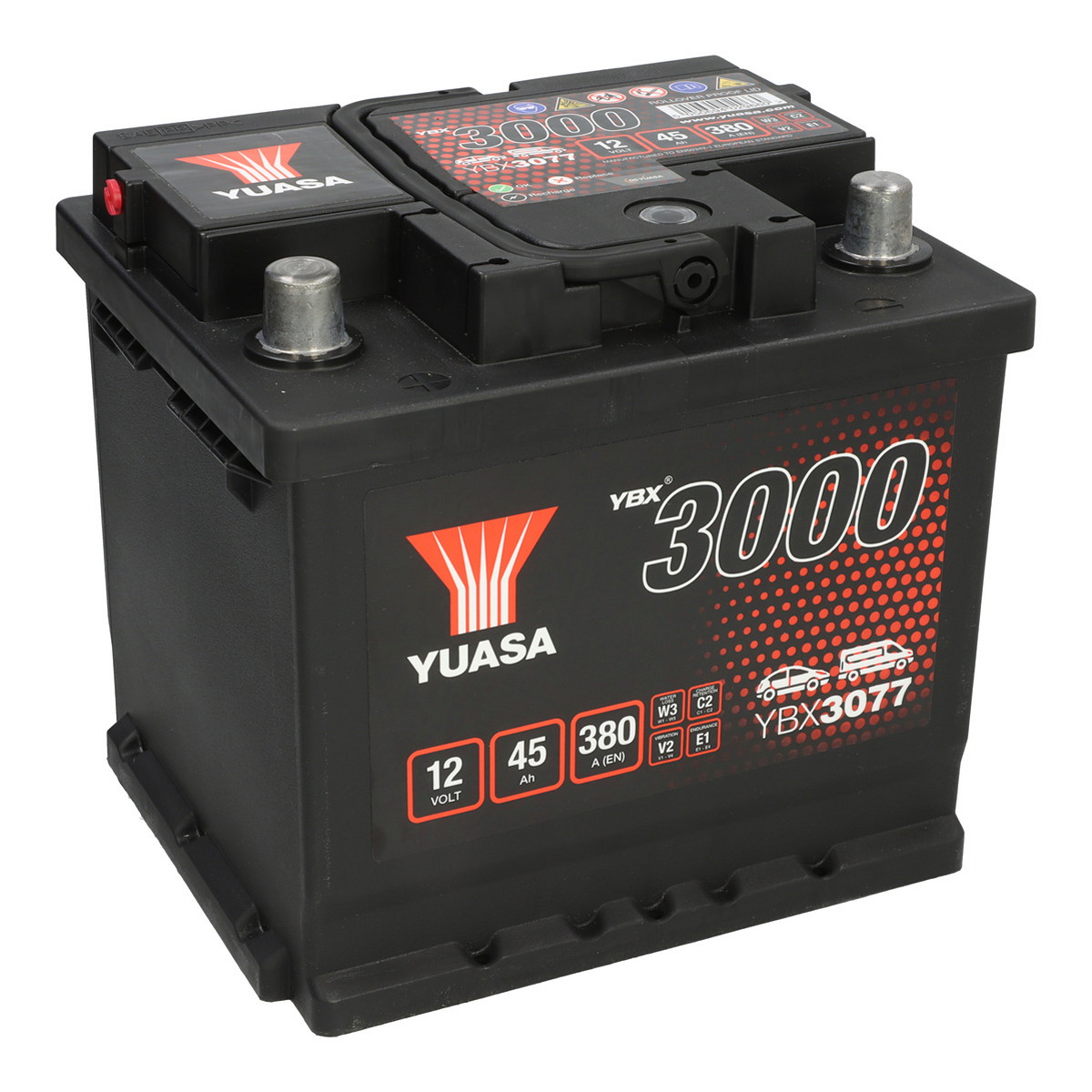 Акумулятор YUASA 12В 45Агод./380А YBX3000 SMF (L+ стандартні клеми) 207x175x190 (пусковий) фото 5