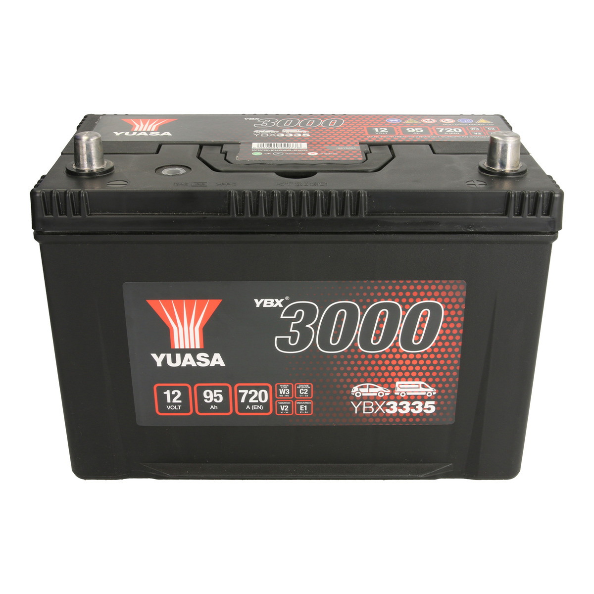 Акумулятор YUASA 12В 95Агод./720А YBX3000 SMF (R+ стандартні клеми) 303x174x225 (пусковий) фото 5