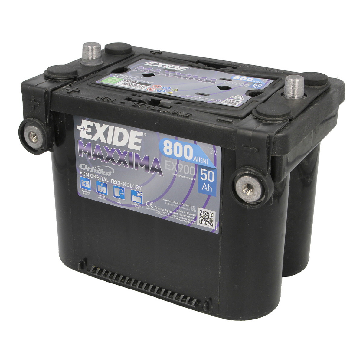 Акумулятор EXIDE 12В 50Агод./800А AGM, MARINE/RV (L+ стандартні клеми + різьба) 260x173x206 B01 - монтажний фланець 10.5мм (пусковий) фото 7