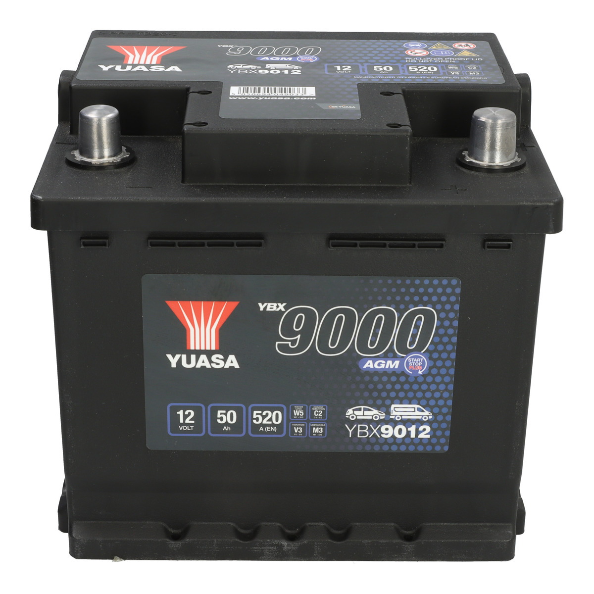 Акумулятор YUASA 12В 50Агод./520А START&STOP AGM, YBX9000 AGM Start Stop Plus (R+ стандартні клеми) 207x175x190 (пусковий/agm) фото 5