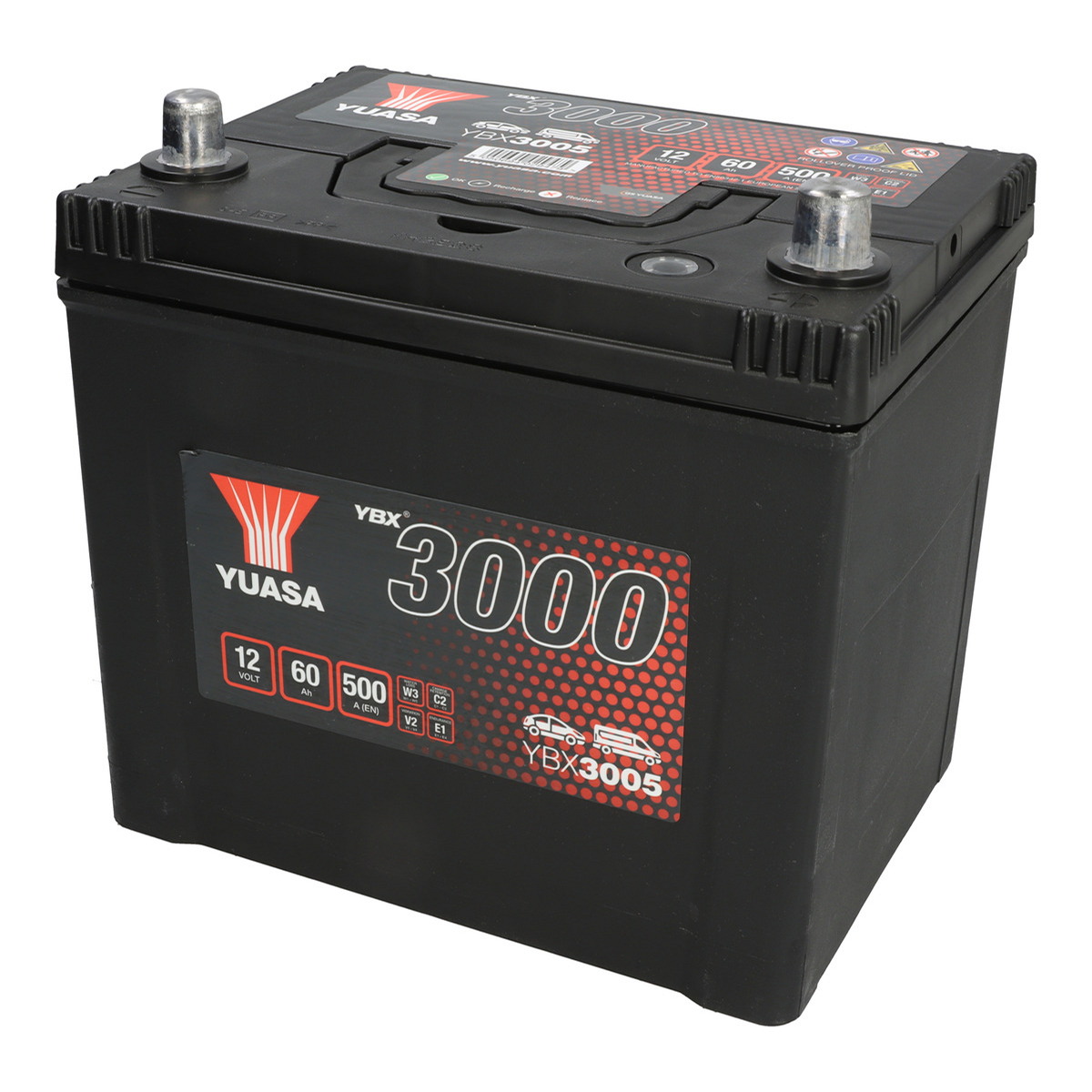 Акумулятор YUASA 12В 60Агод./500А YBX3000 SMF (R+ стандартні клеми) 232x173x225 B00 - без монтажного фланця (пусковий) фото 5