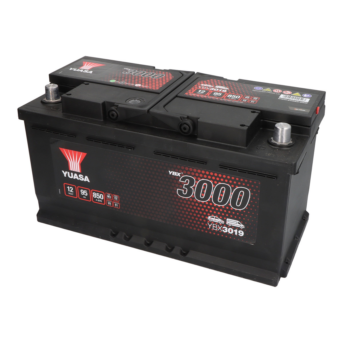 Акумулятор YUASA 12В 95Агод./850А YBX3000 SMF (R+ стандартні клеми) 353x175x190 (пусковий) фото 5