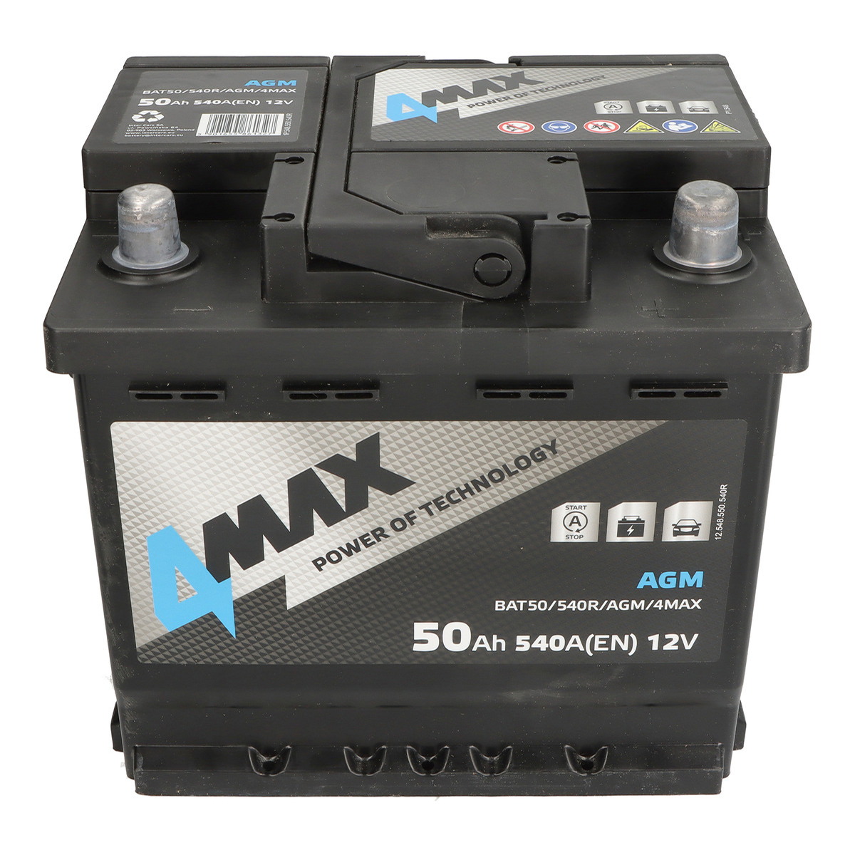 Акумулятор 4MAX 12В 50Агод./540А AGM (R+ стандартні клеми) 207x175x190 B13 (пусковий/agm) фото 4