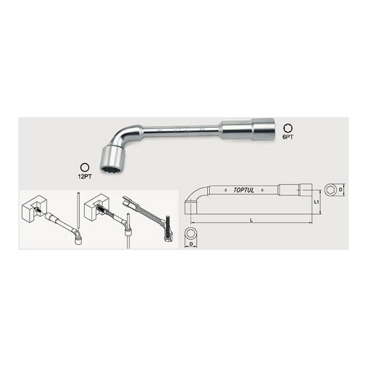 (EN) Angled socket wrench двосторонній, прохідний 12-кутна / 6-кутна, L, 15 мм фото 6