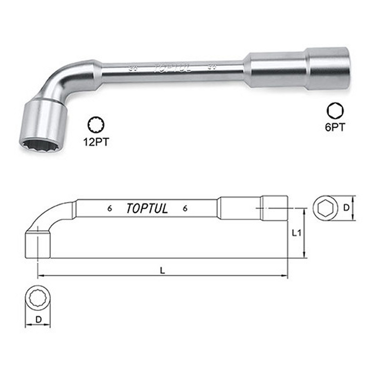 (EN) Angled socket wrench двосторонній, прохідний 12-кутна / 6-кутна, L, 23 мм фото 6