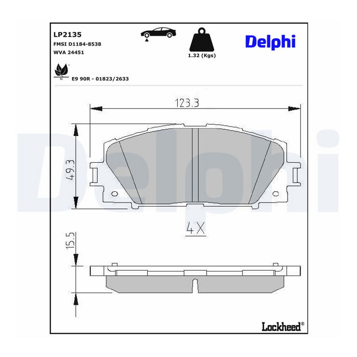 Комплект гальмівних колодок передн , LEXUS CT, TOYOTA PRIUS, PRIUS PHV, YARIS 1.5/1.8H 11.05- фото 5
