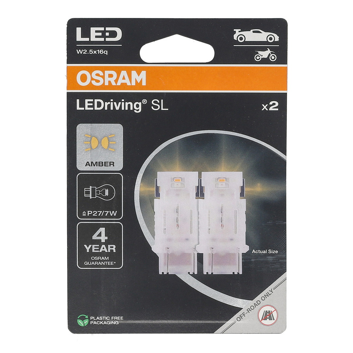 LED лампочка (упаковка-блістер 2шт) LED 12В 1,3Вт W2,5X16Q без гомологічного сертифікату LEDriving SL, жовтий фото 4