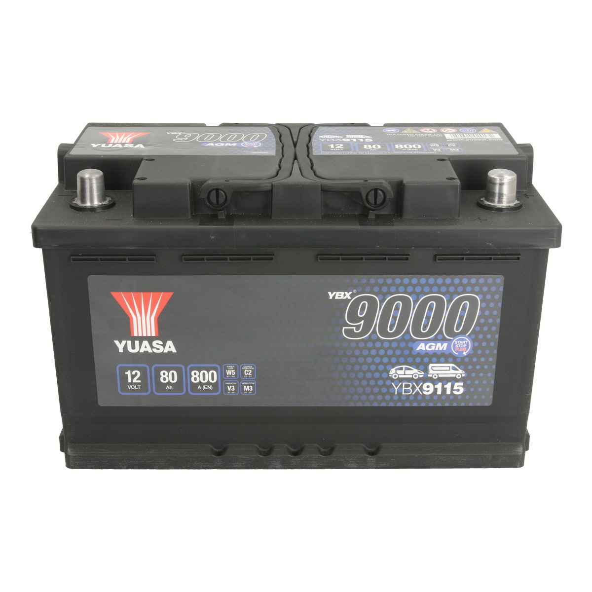 Акумулятор YUASA 12В 80Агод./800А START&STOP AGM, YBX9000 AGM Start Stop Plus (R+ стандартні клеми) 317x175x190 (пусковий/agm) фото 5