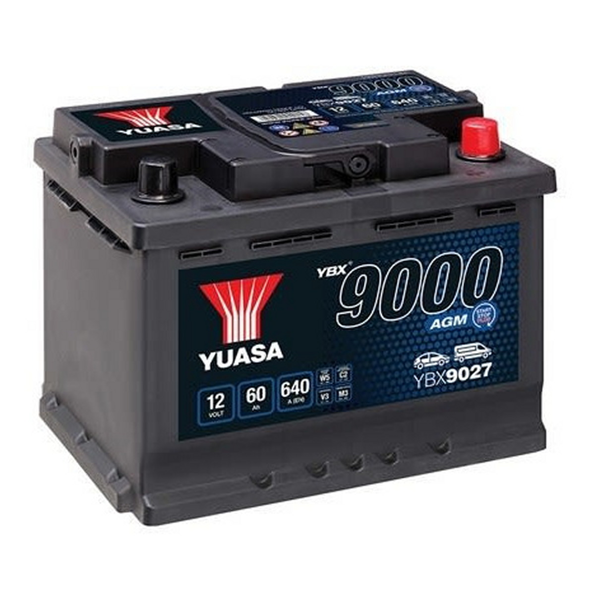 Акумулятор YUASA 12В 60Агод./640А START&STOP AGM, YBX9000 AGM Start Stop Plus (R+ стандартні клеми) 242x175x190 (пусковий/agm) фото 5